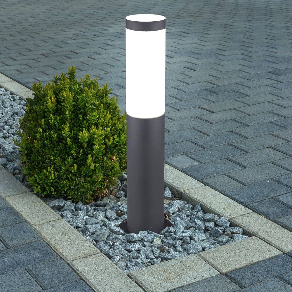Edelstahl Sockel Steh Leuchte ANTHRAZIT Garten Beleuchtung Außen Lampe im Set inkl. LED Leuchtmittel