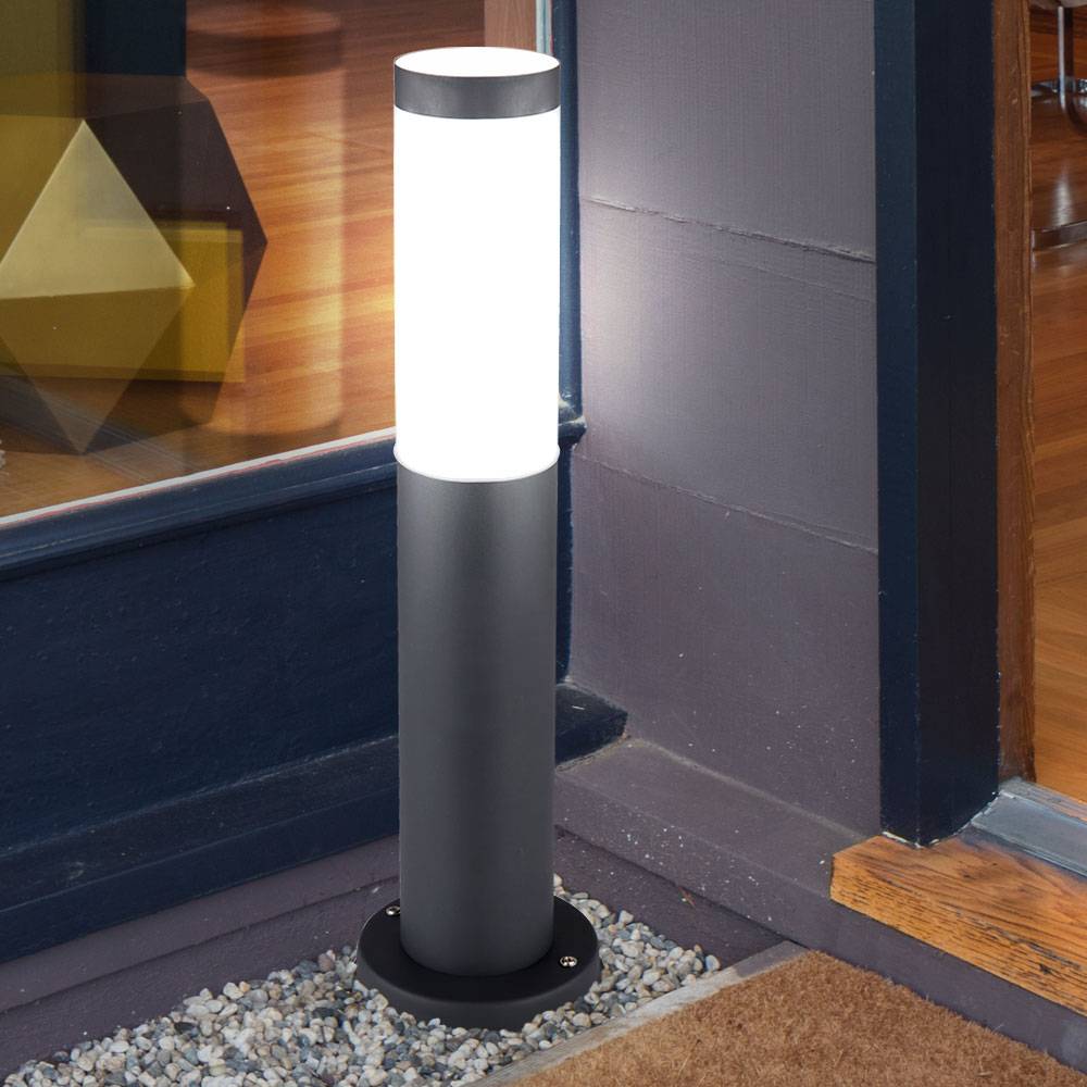 Edelstahl Sockel Steh Leuchte ANTHRAZIT Garten Beleuchtung Außen Lampe im Set inkl. LED Leuchtmittel