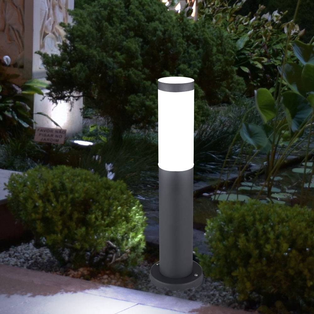 Edelstahl Sockel Steh Leuchte ANTHRAZIT Garten Beleuchtung Außen Lampe im Set inkl. LED Leuchtmittel
