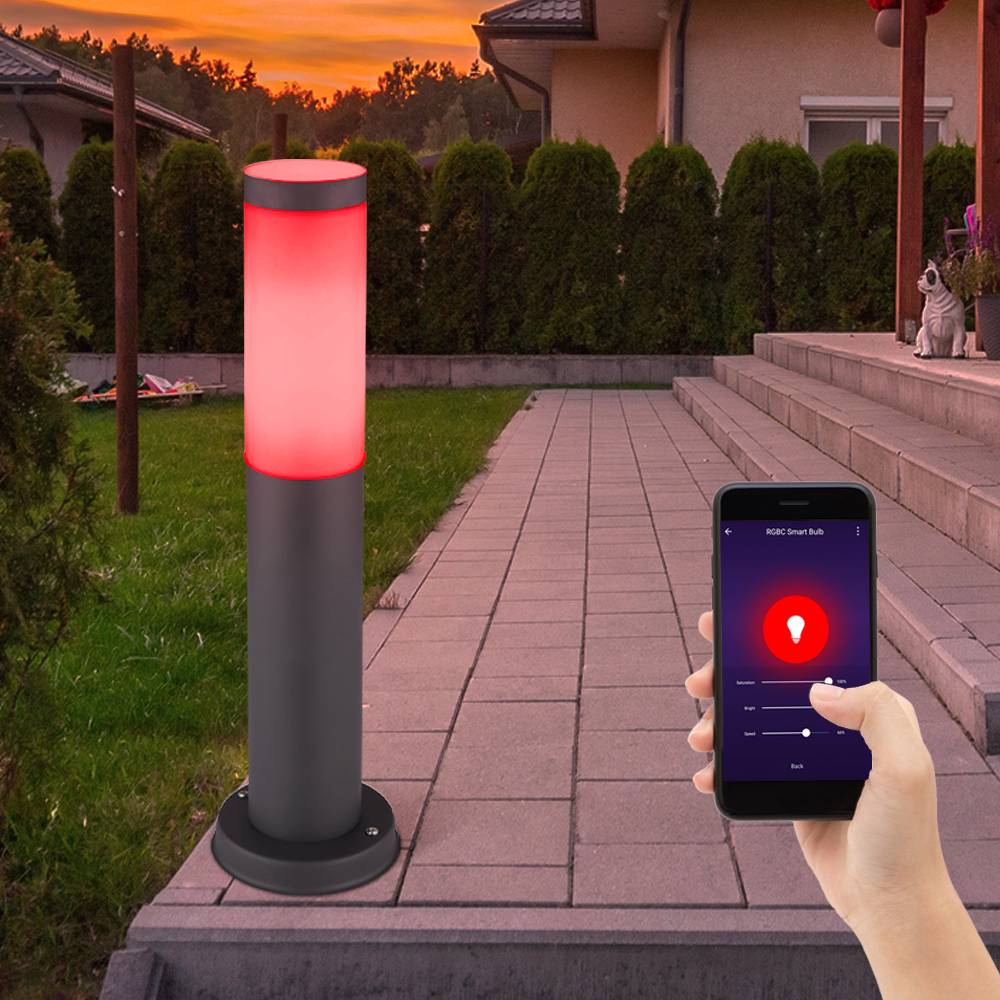 Außenleuchte dimmbar Smart Gartenlampe Sockelleuchte Farbwechsel, Edelstahl anthrazit, RGB LED 8,5W 806lm 2700-6500K, DxH 7,6 x 45 cm, 4er Set