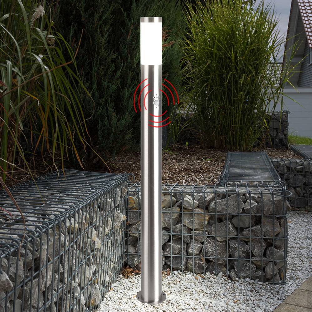 Garten Steh Lampe Edelstahl Bewegungsmelder Terrassen Beleuchtung Außen Stand Leuchte silber im Set inkl. LED Leuchtmittel