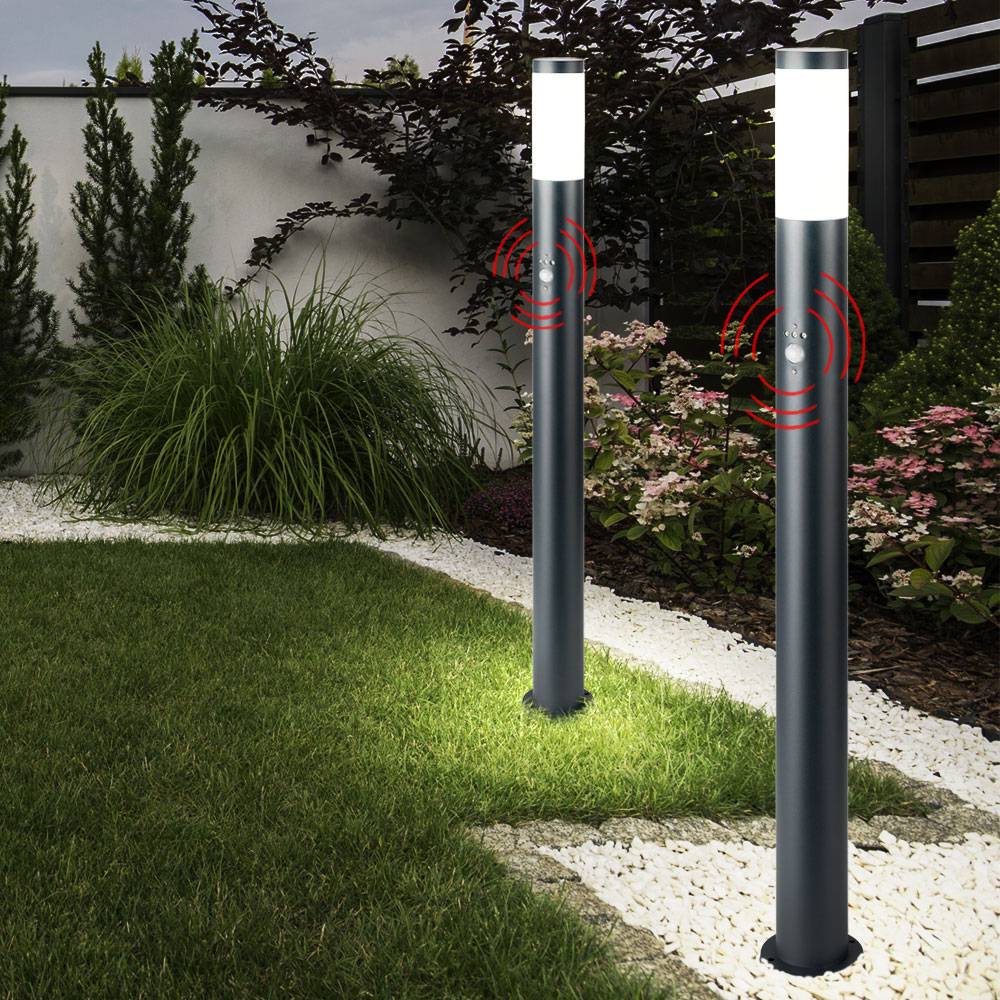 2x Außen Stand Sockel Lampe Garten Edelstahl Bewegungsmelder Säulen Steh Leuchte