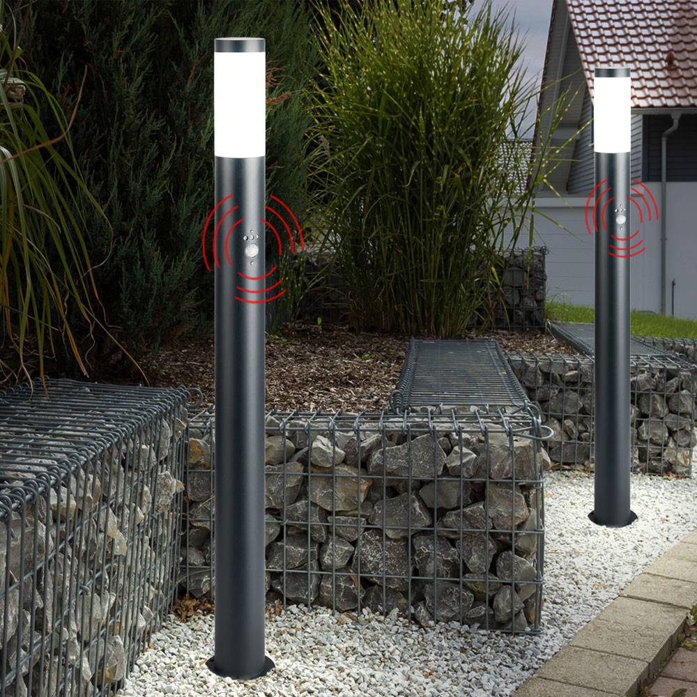 2x Außen Stand Sockel Lampe Garten Edelstahl Bewegungsmelder Säulen Steh Leuchte