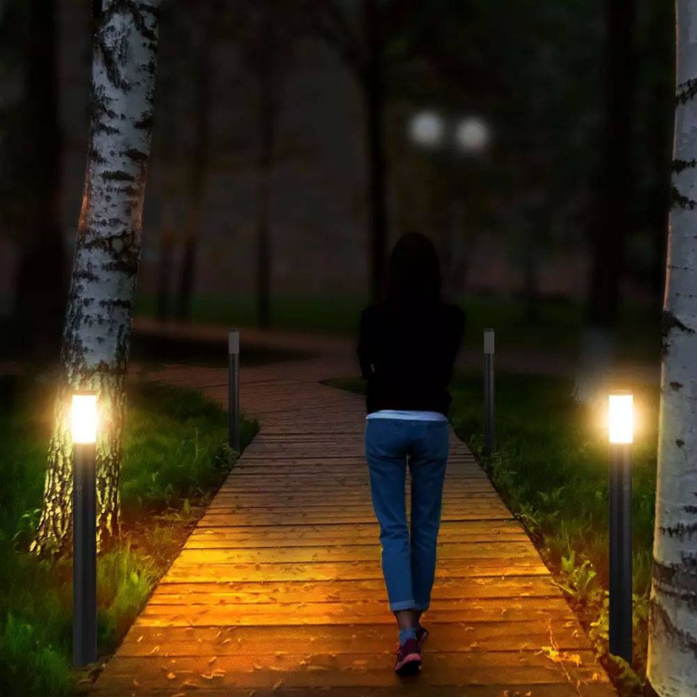 2x Außen Stand Sockel Lampe Garten Edelstahl Bewegungsmelder Säulen Steh Leuchte