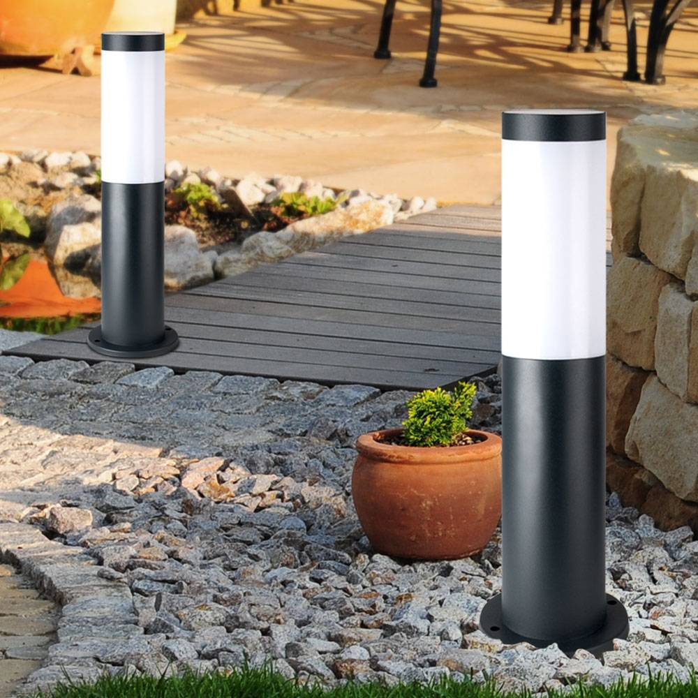 2er Set Sockel Außen Steh Leuchte ANTHRAZIT Garten Wege Beleuchtung Veranda Hof Stand Lampe
