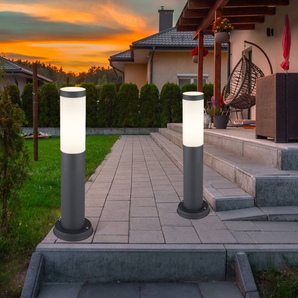 2er Set Sockel Außen Steh Leuchte ANTHRAZIT Garten Wege Beleuchtung Veranda Hof Stand Lampe