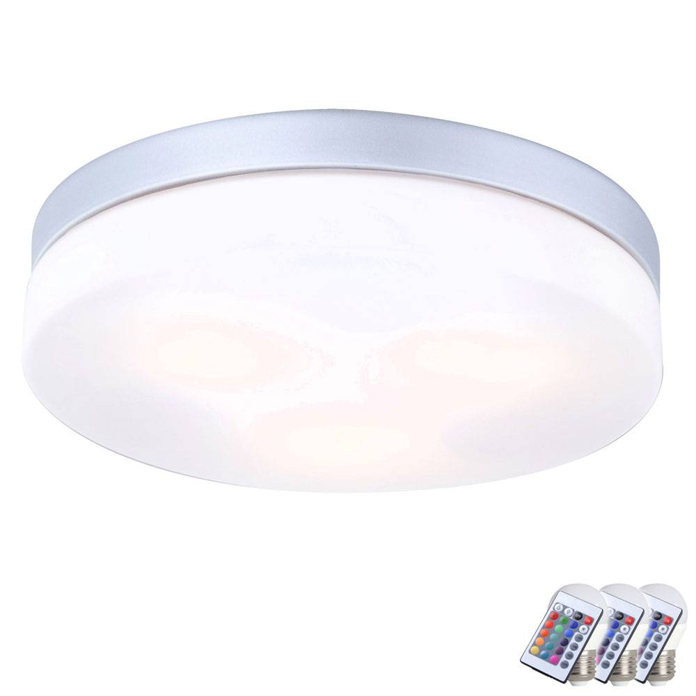 Außen Beleuchtung Decken Lampe Fernbedienung Glas opal rund im Set inklusive RGB LED Leuchtmittel