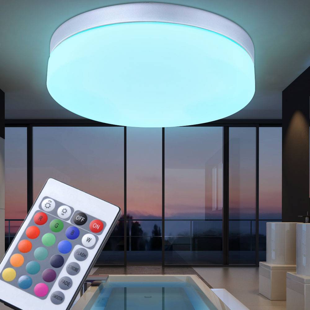 Außen Beleuchtung Decken Lampe Fernbedienung Glas opal rund im Set inklusive RGB LED Leuchtmittel