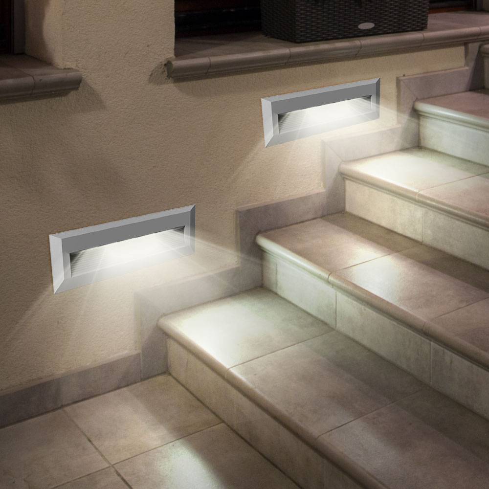 Außen Stufenbeleuchtung Stufenlampe Garten Treppenbeleuchtung Terrasse, grau, LED 3W 110Lm neutralweiß, BxHxT 23x8x2,8 cm, 2er Set