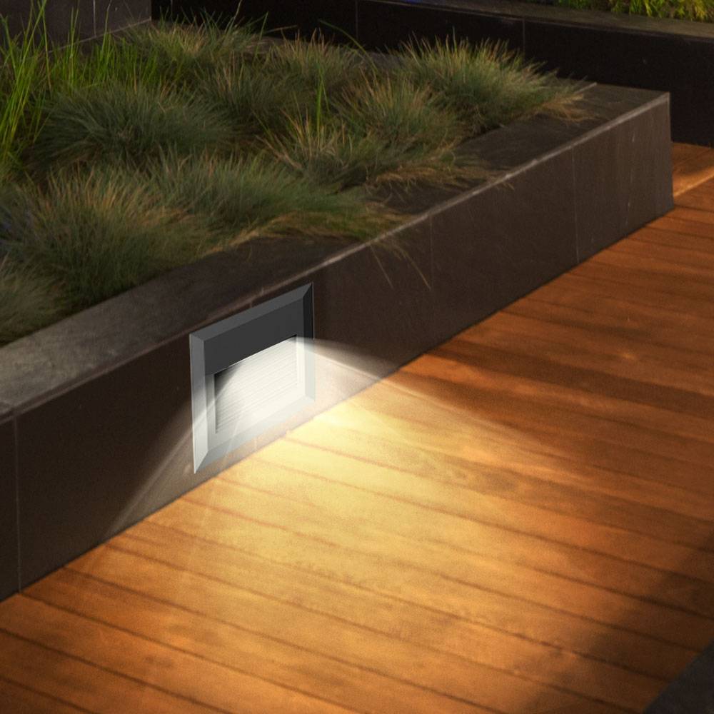 Treppenleuchten LED Treppenspots Wandleuchte Wandeinbaulampe LED Treppenlicht, Außenleuchte IP65, Quadratisch schwarz, 2W 70Lm 4000K, LxBxH 12,4x12