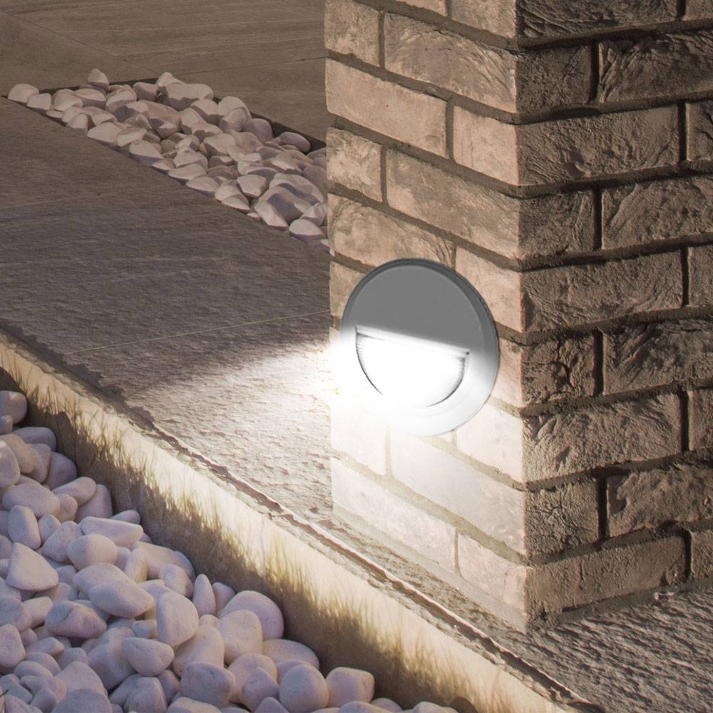 LED Wandleuchte Stufenleuchte Außenlampe Treppenbeleuchtung Garten, Grau, IP65, 2W 60Lm neutralweiß, DxT 15x2,7 cm, 2er Set