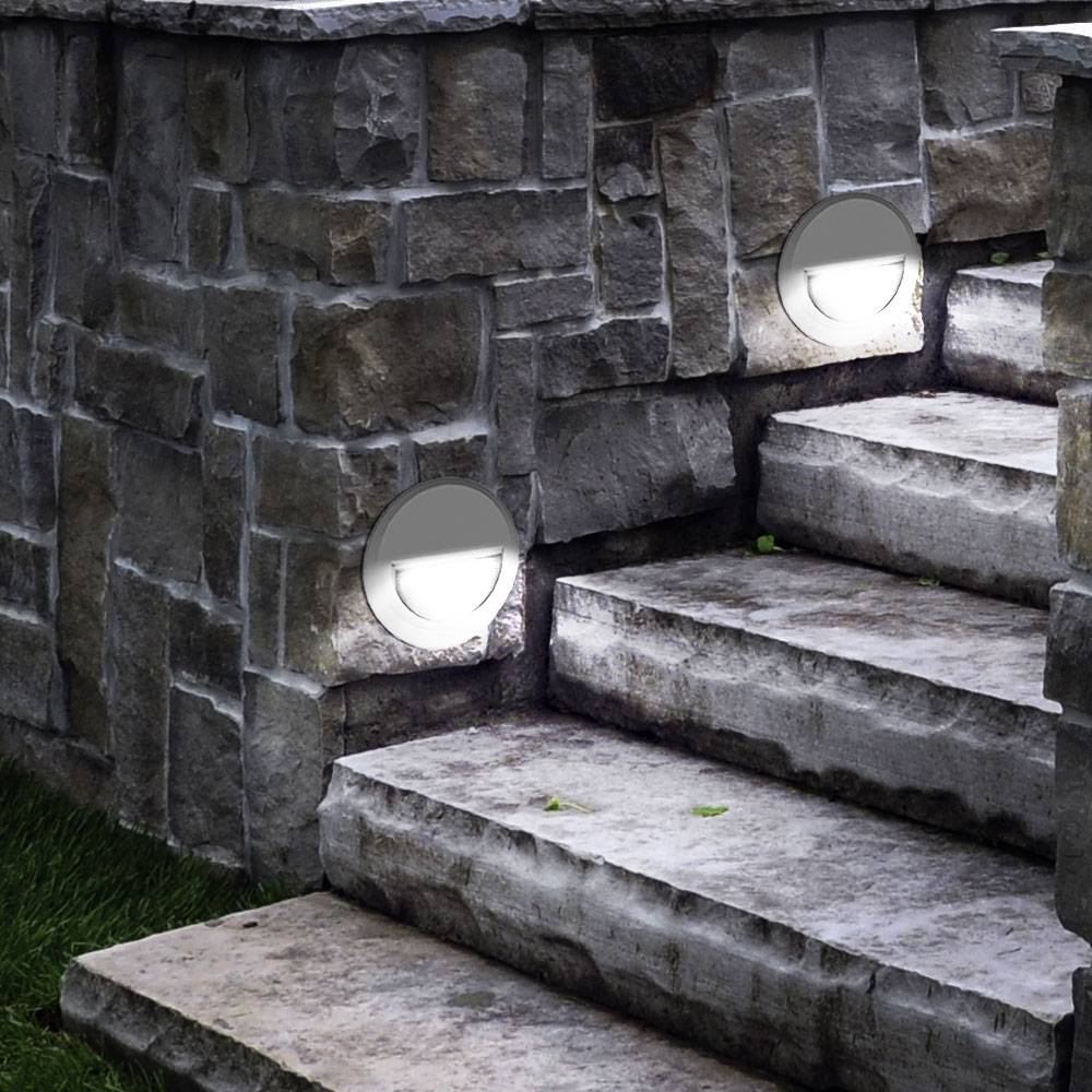 LED Wandleuchte Stufenleuchte Außenlampe Treppenbeleuchtung Garten, Grau, IP65, 2W 60Lm neutralweiß, DxT 15x2,7 cm, 2er Set