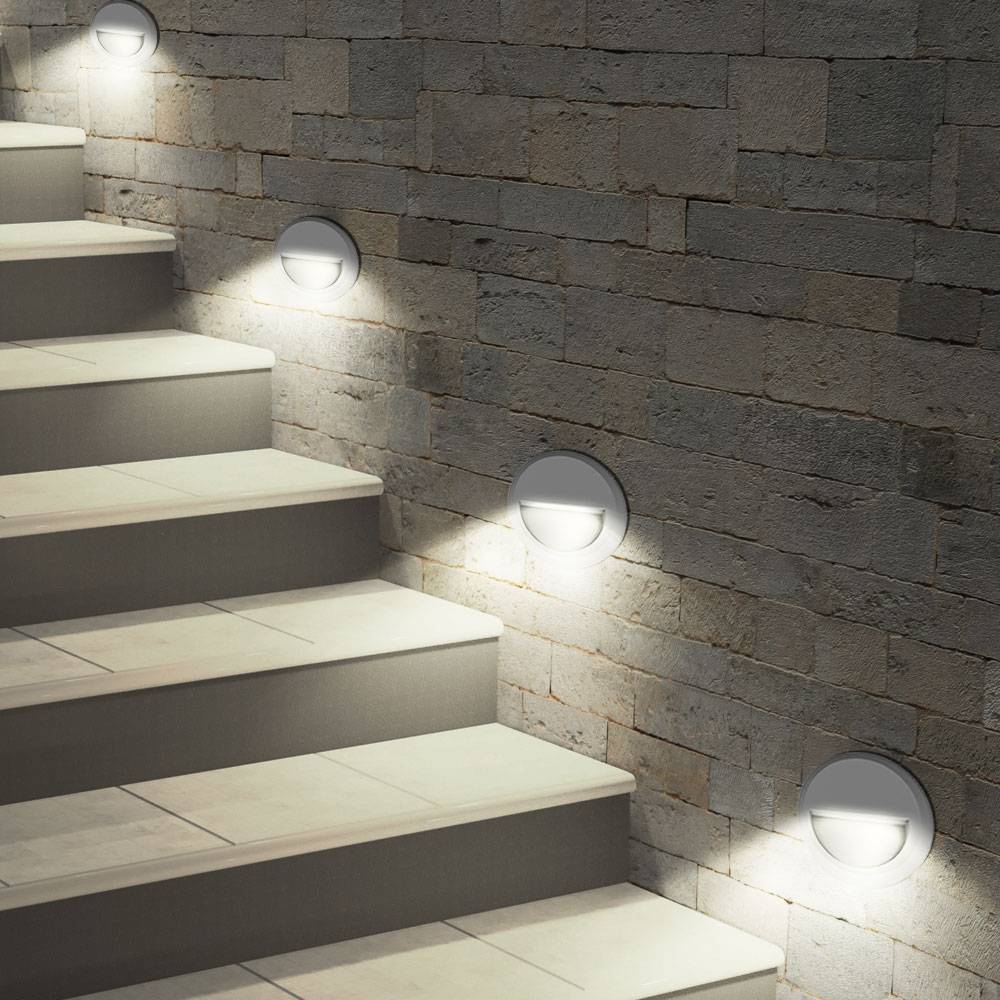 LED Wandleuchte Stufenleuchte Außenlampe Treppenbeleuchtung Garten, Grau, IP65, 2W 60Lm neutralweiß, DxT 15x2,7 cm, 4er Set