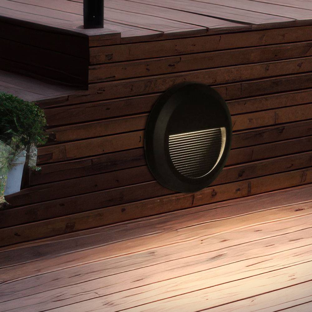 Stufenleuchte Außenlampe Fassadenleuchte schwarz Treppenlicht Terrassenleuchte rund, IP65, LED 2W 80Lm neutralweiß, DxH 15x2,7 cm