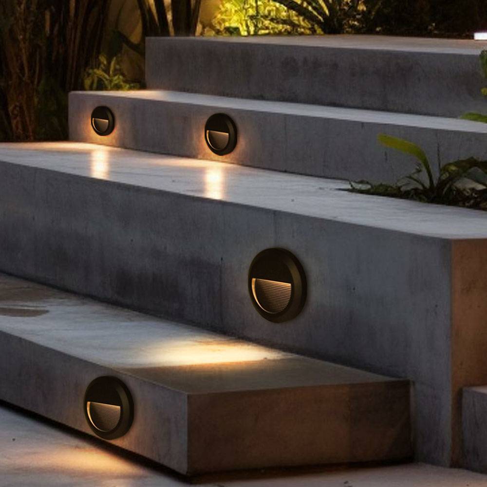 Stufenleuchte Außenlampe Fassadenleuchte schwarz Treppenlicht Terrassenleuchte rund, IP65, LED 2W 80Lm neutralweiß, DxH 15x2,7 cm