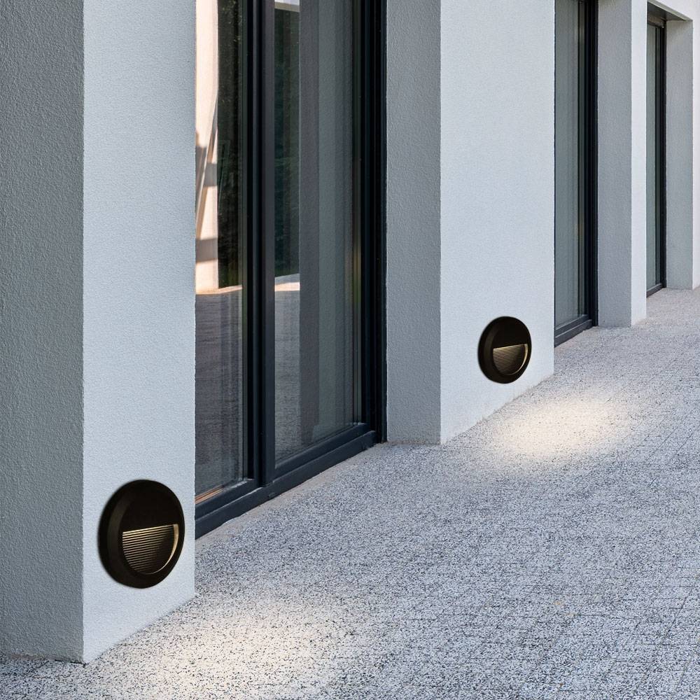 Stufenleuchte Außenlampe Fassadenleuchte schwarz Treppenlicht Terrassenleuchte rund, IP65, LED 2W 80Lm neutralweiß, DxH 15x2,7 cm