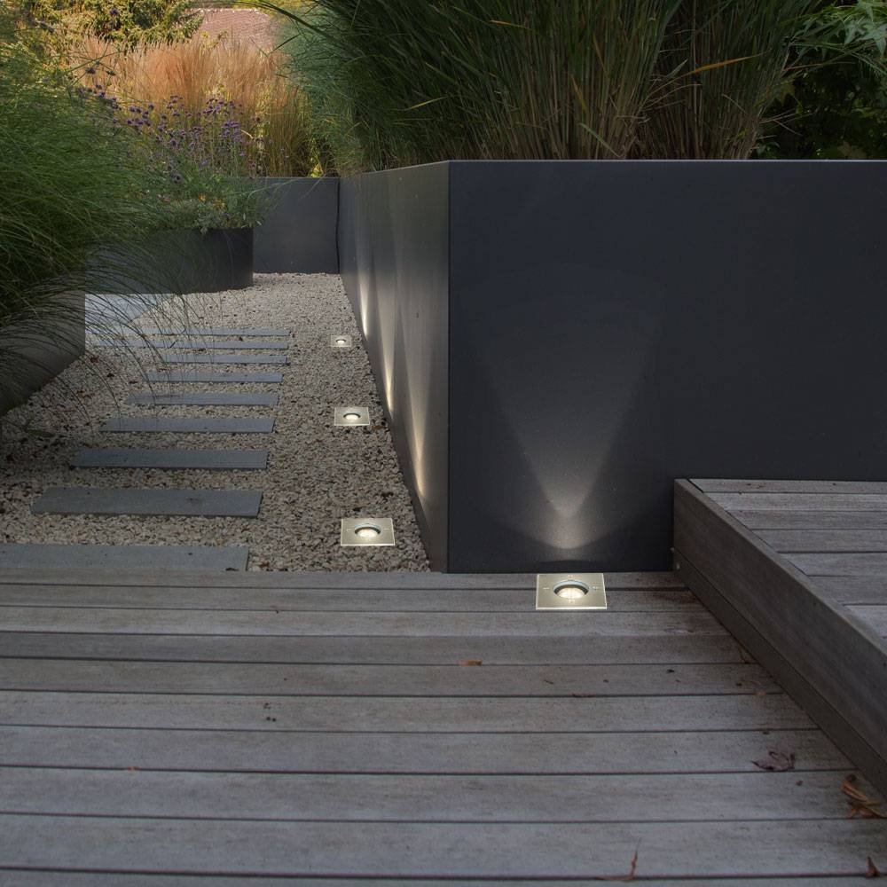 Bodeneinbaustrahler GU10 Terrassenboden Einbauspot Bodeneinbauleuchte Außen, Fernbedienung dimmbar, Edelstahl stoßfest, RGB LED 3,5W 290Lm, LxBxH 11