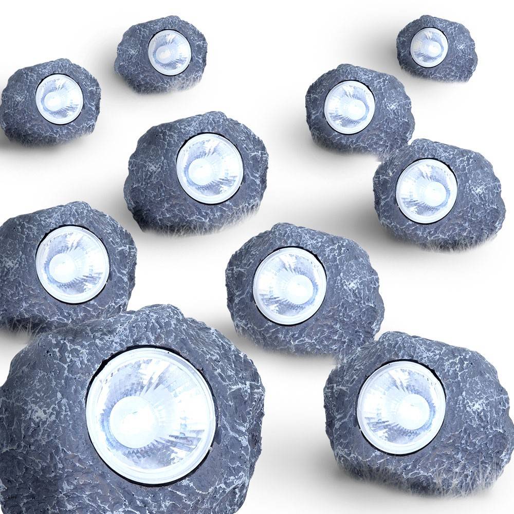 10er Set LED Solar Leuchten Steine Beleuchtung Garten Dekoration Lampen Außenlichter