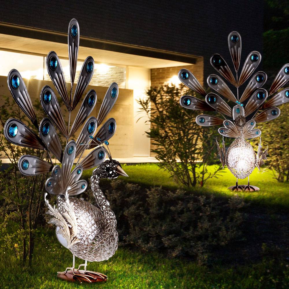 2er Set LED Außen Pfau Figur IP44 Steh Stand Lampe Outdoor Leuchte Dekorsteine