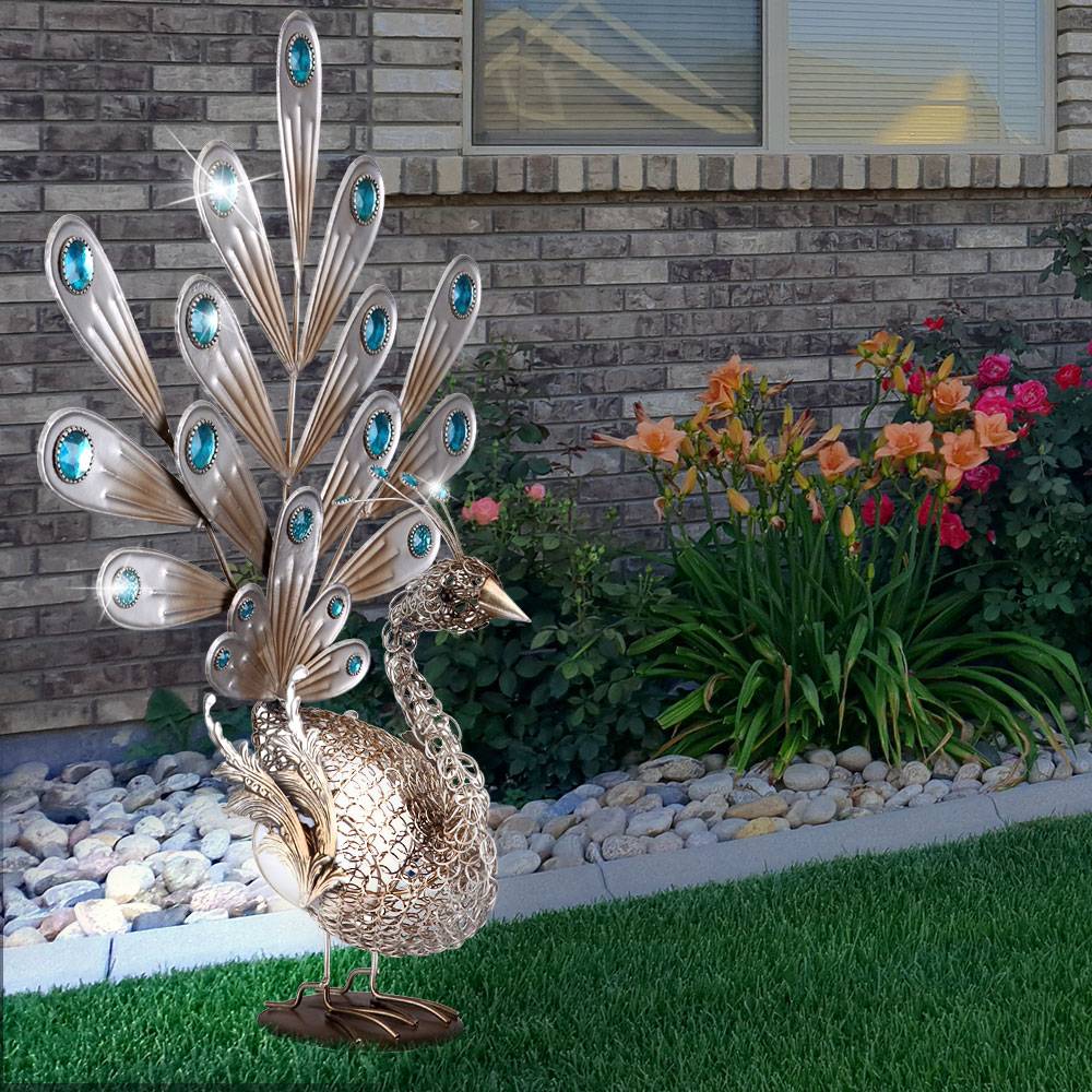 2er Set LED Außen Pfau Figur IP44 Steh Stand Lampe Outdoor Leuchte Dekorsteine