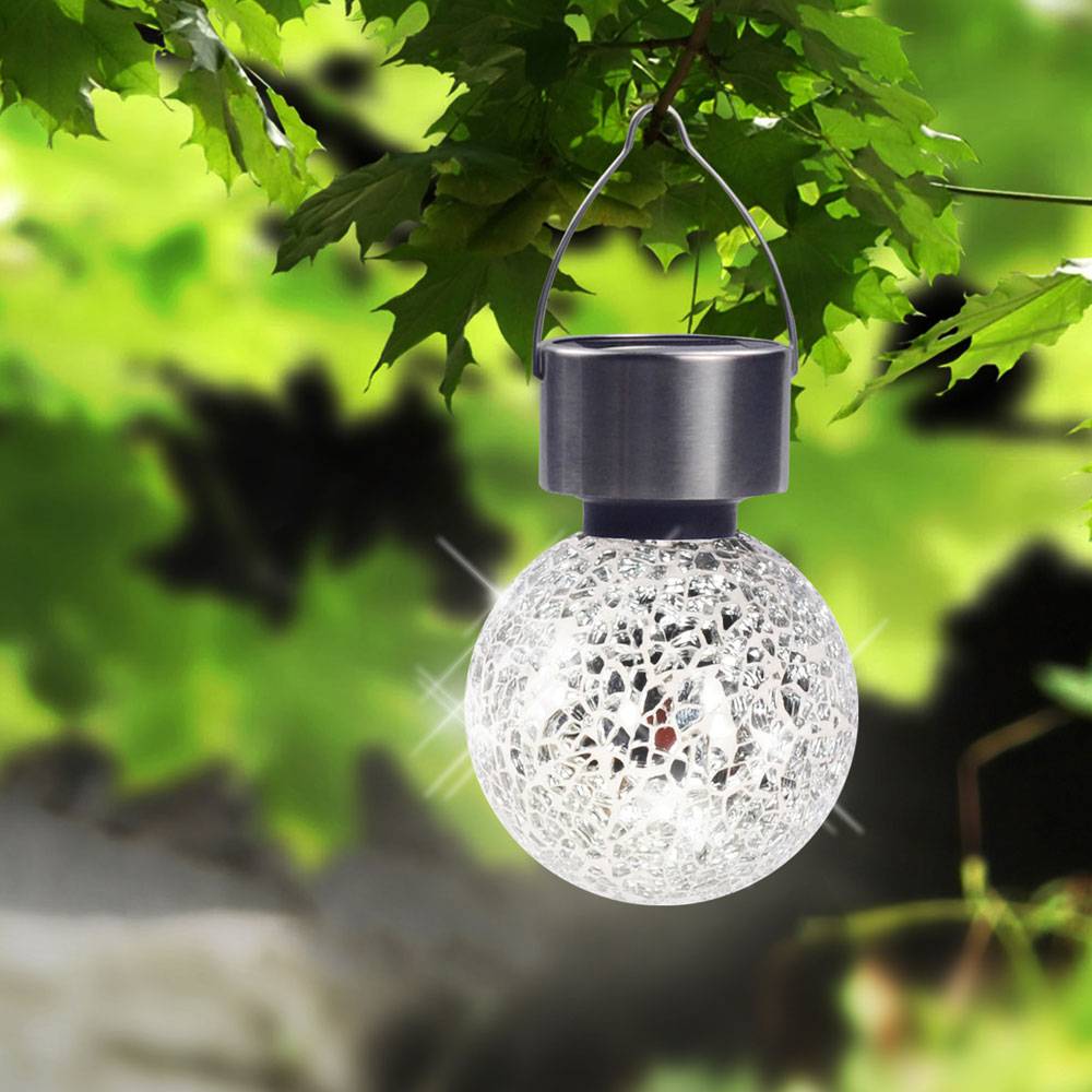 2er Set LED Hänge Solar Lampen silber Spiegel Scherben Mosaik Garten Pendel Deko Leuchten rund Akku