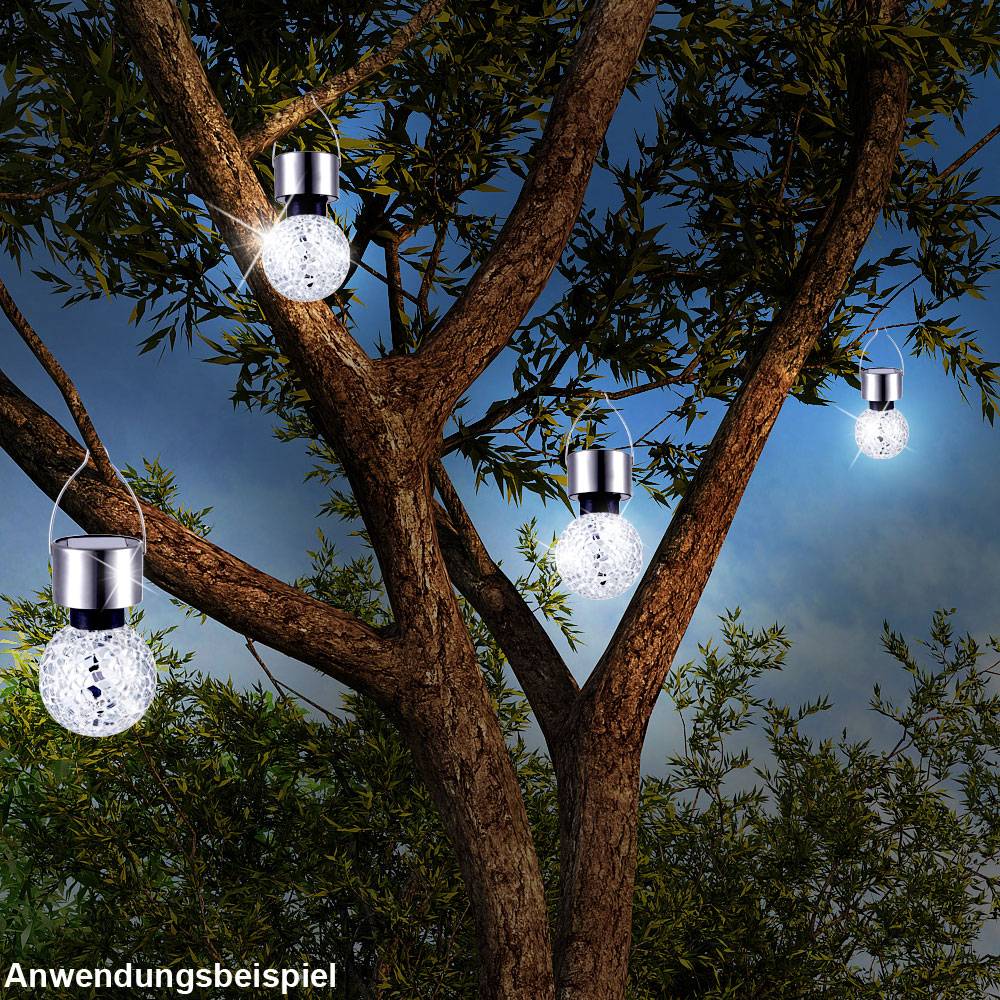 2er Set LED Hänge Solar Lampen silber Spiegel Scherben Mosaik Garten Pendel Deko Leuchten rund Akku