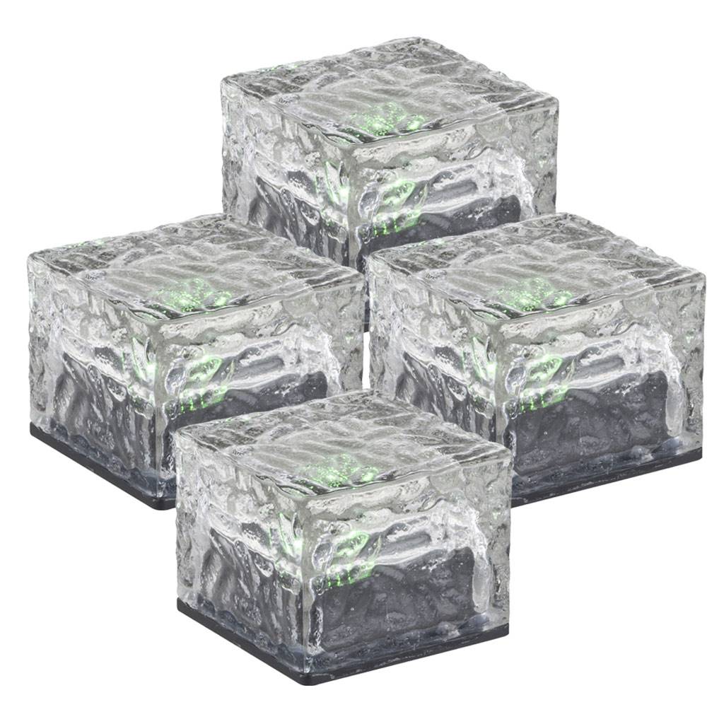 4er Set RGB LED Solar Leuchten Farbwechsel bunt Eis Würfel Glas geeist Außen Beleuchtungen