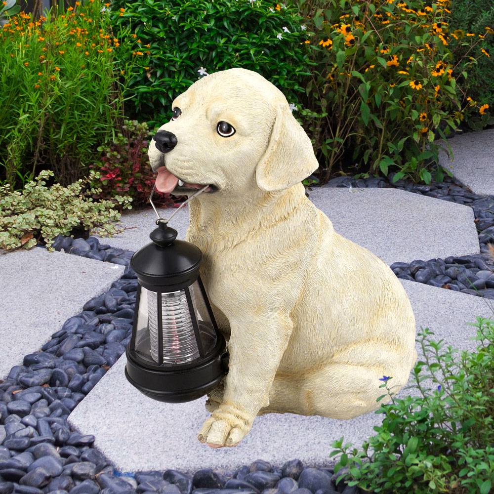 Solarleuchte Hund Garten Solar Dekoleuchte Solarlampe für Außen, Labrador mit Laterne, Akku, 1x LED, LxBxH 15,5x23,5x25 cm