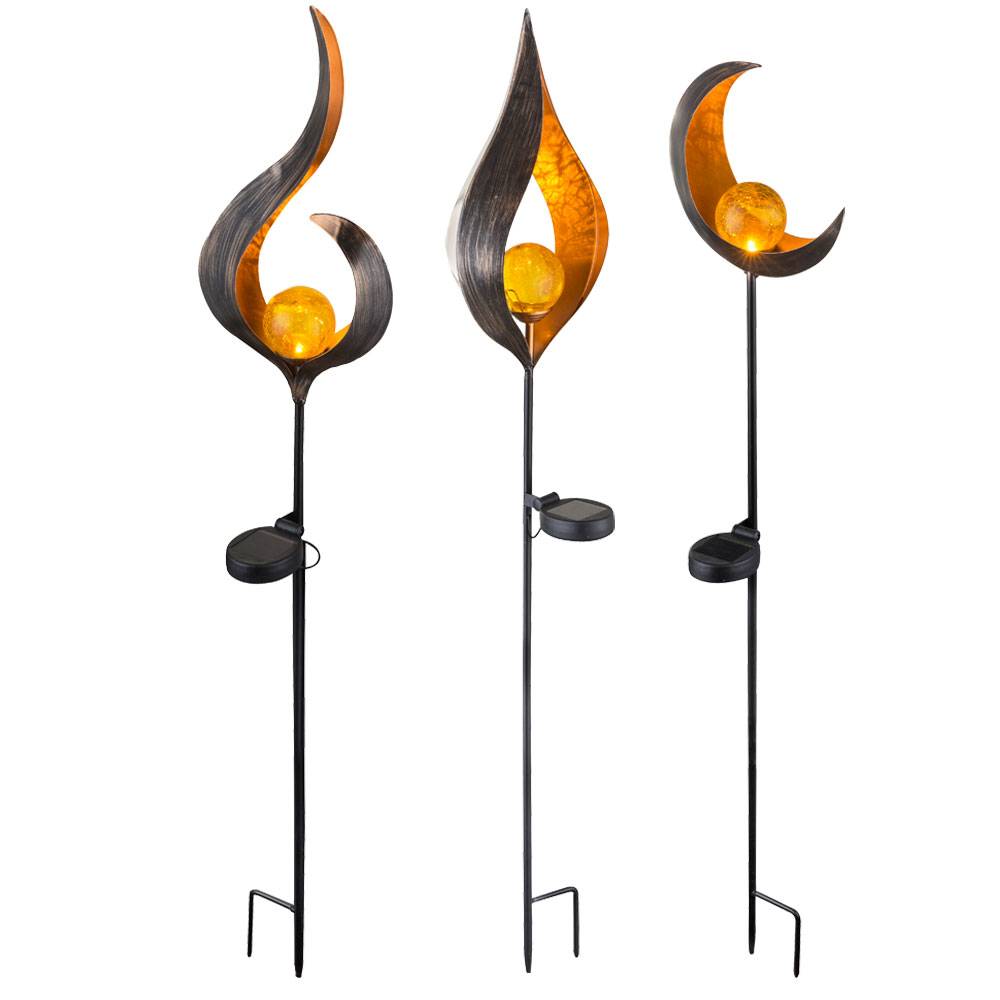 3er Set Design LED Solar Leuchten Außen Beleuchtung Dekoration Steck Lampen Flamme Design