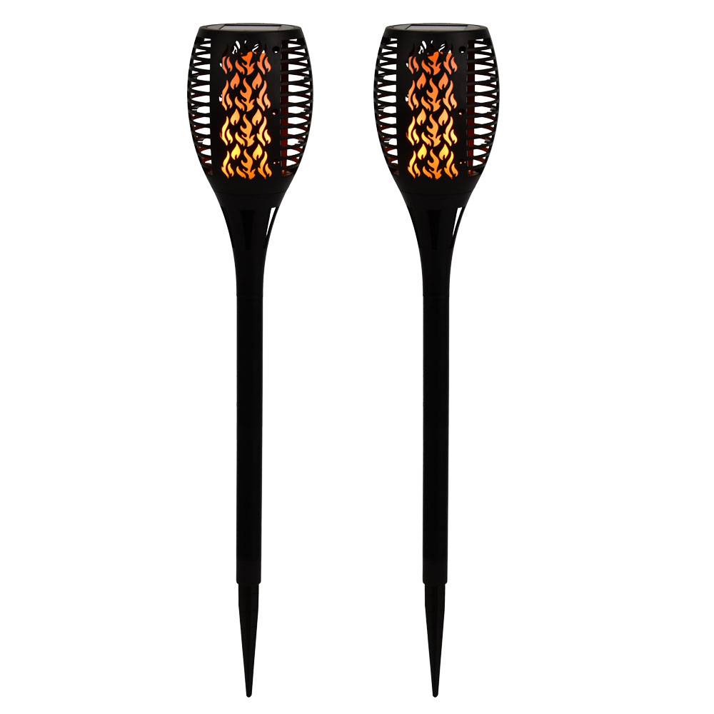 2x LED Außen SOLAR Steck Lampe Weg Garten Fackel Feuer Effekt Erspieß Park Leuchte