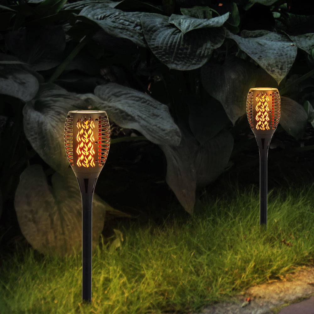 2x LED Außen SOLAR Steck Lampe Weg Garten Fackel Feuer Effekt Erspieß Park Leuchte