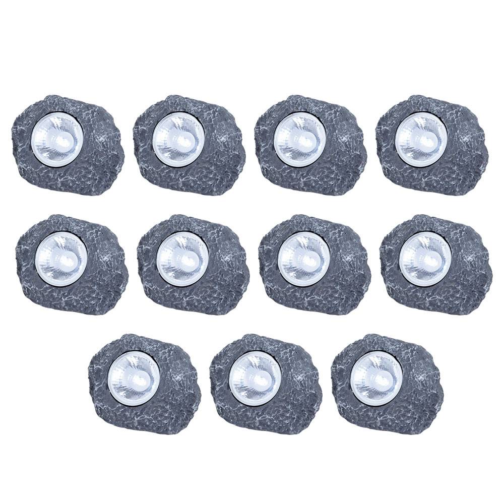 10x LED Solar Lampen Außen Beleuchtung Garten Weg Stein Design Strahler Leuchten grau
