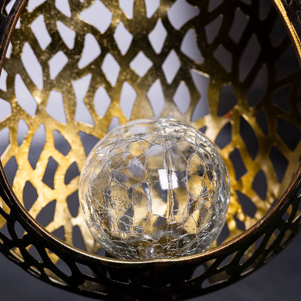 LED Solar Tisch Leuchte Feuer Effekt Garten Deko Tropfen gold Außen Lampe Crackle Glas Flammen