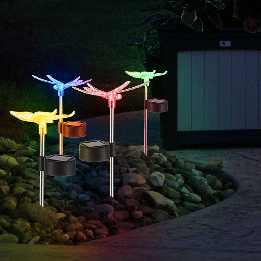 9x LED Solar Lampen Lotoblume Außen Steck Leuchten Libelle Schmetterling Farbwechsel Strahler