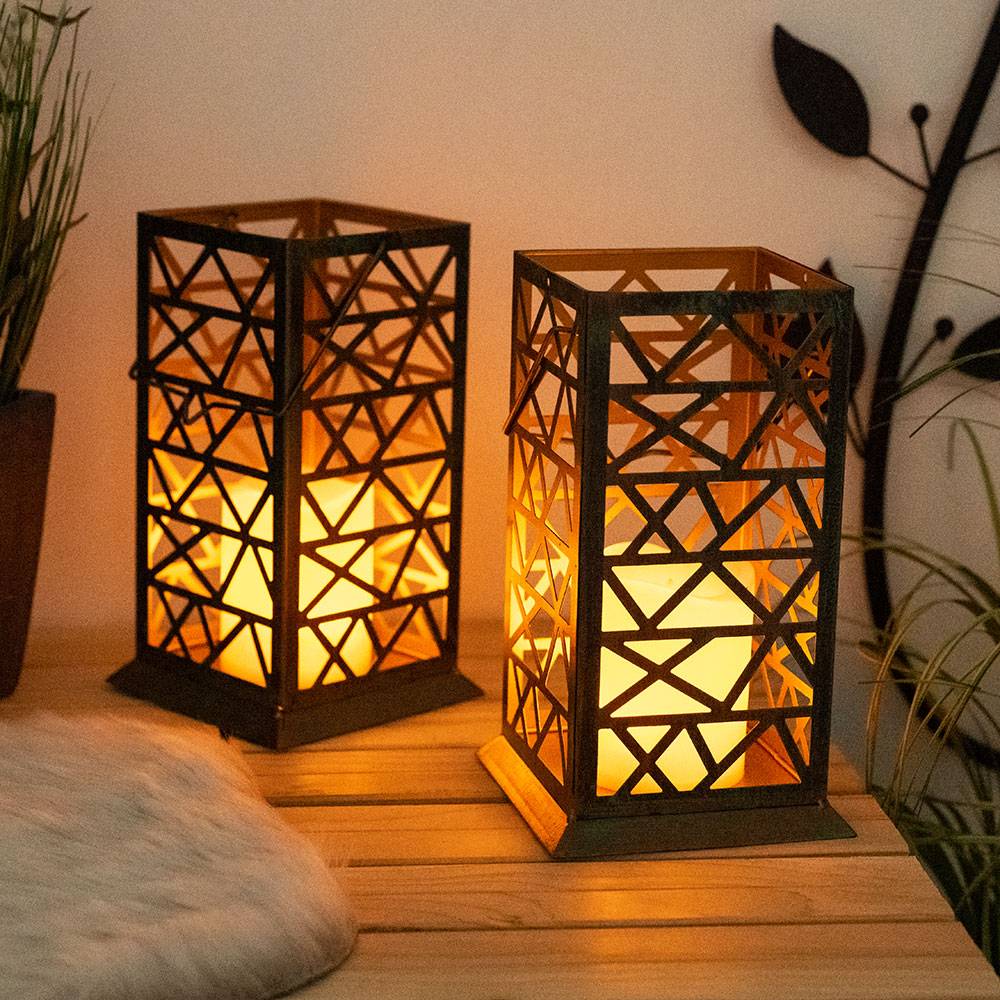 2er Set LED Solar Steh Hänge Leuchten Balkon Feuereffekt Außen Lampen Laterne