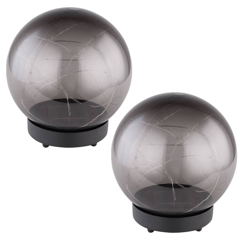 Solarleuchte Kugel Außenleuchte Solar rauchfarben Kugelleuchte Solarlampe, Akku, Leuchtfaden, 20x LED warmweiß, D 15 cm, 2er Set