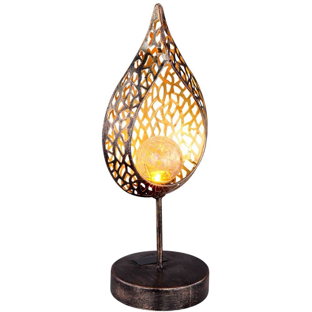 2x LED Solar Tisch Lampen Stand Feuer Effekt Hof Deko Tropfen Außen Glas Leuchte