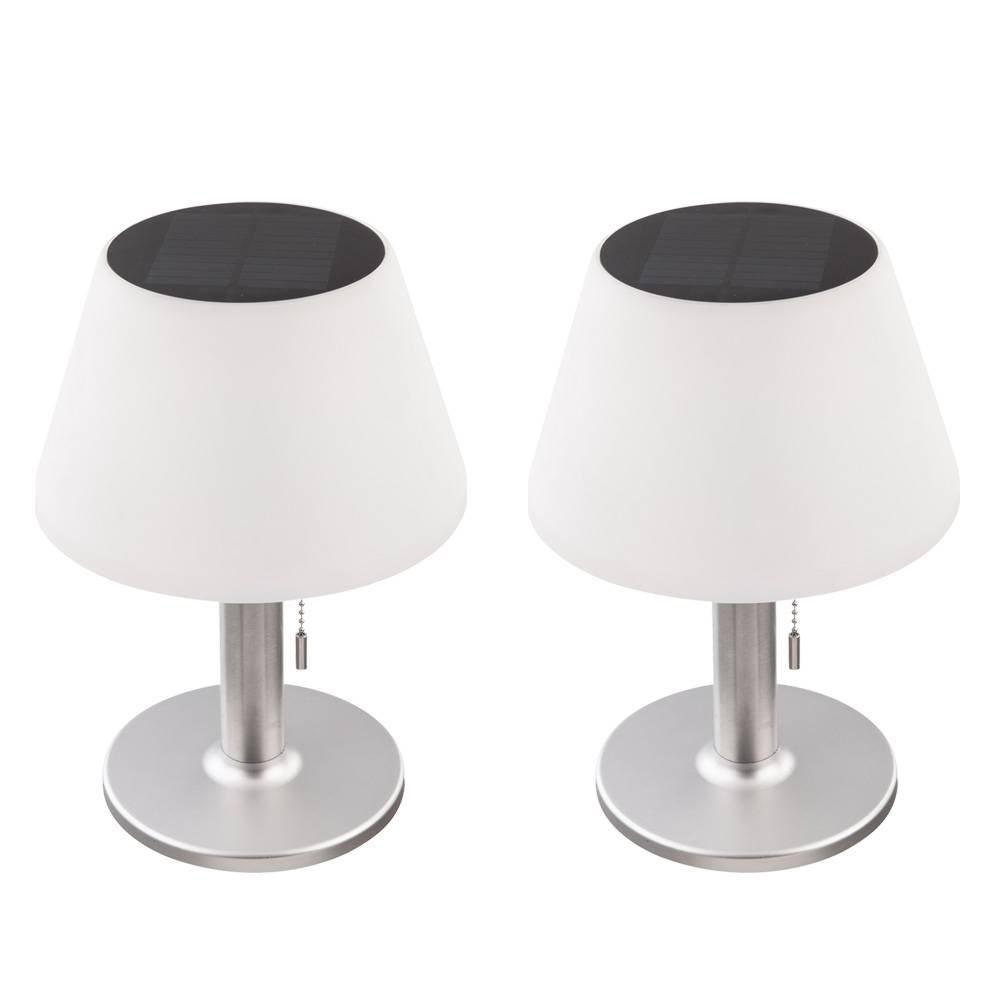 2er Set LED Solar Tisch Lampen Terrassen Außen Beleuchtung Garten Edelstahl Design Leuchten weiß