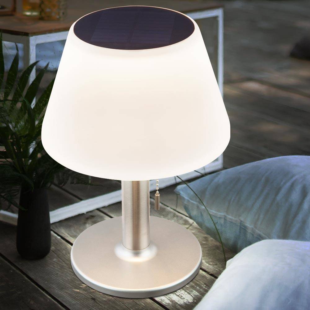 2er Set LED Solar Tisch Lampen Terrassen Außen Beleuchtung Garten Edelstahl Design Leuchten weiß