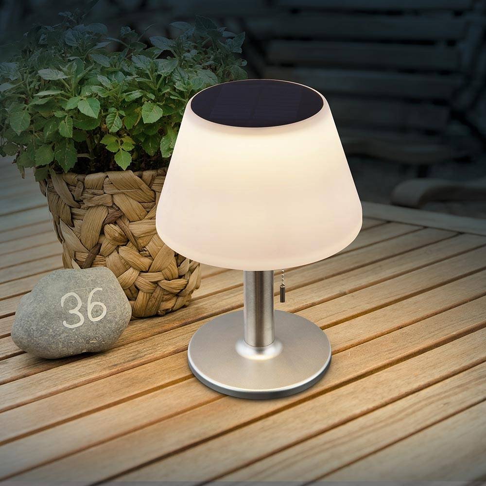 2er Set LED Solar Tisch Lampen Terrassen Außen Beleuchtung Garten Edelstahl Design Leuchten weiß