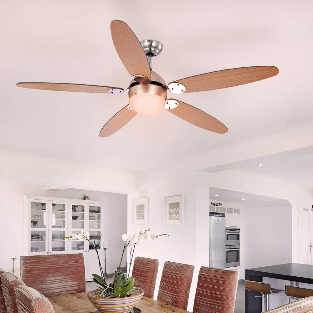 LED Deckenventilator mit RGB-Farbwechsler Fernbedienung 3 Stufen Zugschalter Vor-Rücklauf 132 cm