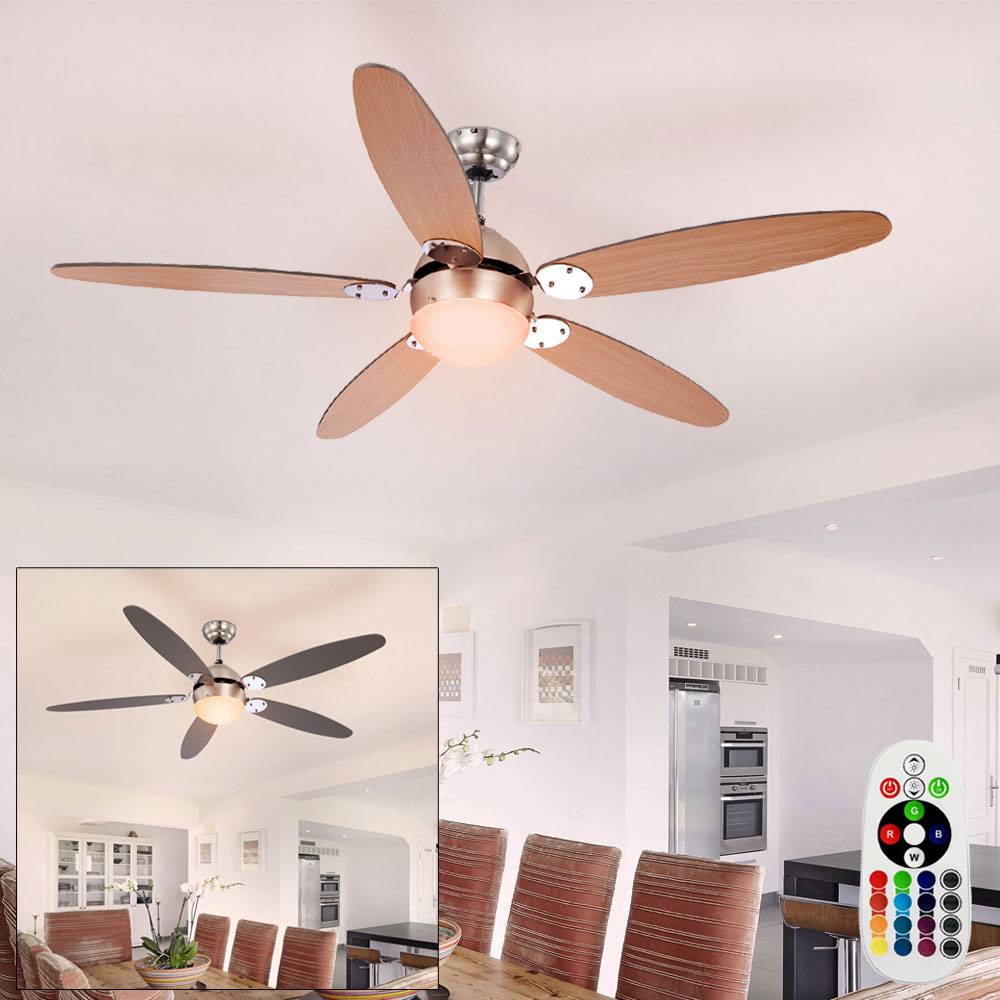 LED Deckenventilator mit RGB-Farbwechsler Fernbedienung 3 Stufen Zugschalter Vor-Rücklauf 132 cm