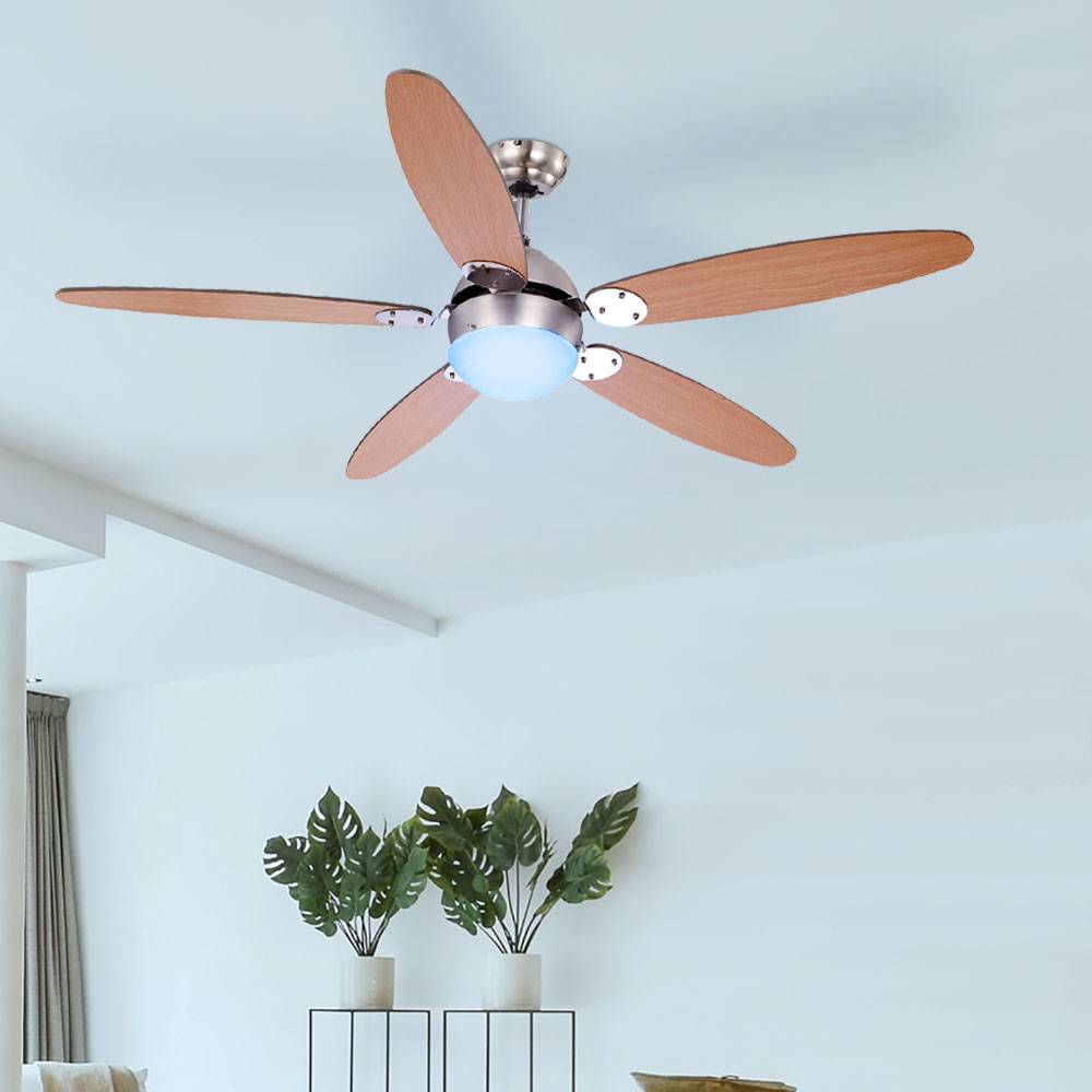 LED Deckenventilator mit RGB-Farbwechsler Fernbedienung 3 Stufen Zugschalter Vor-Rücklauf 132 cm