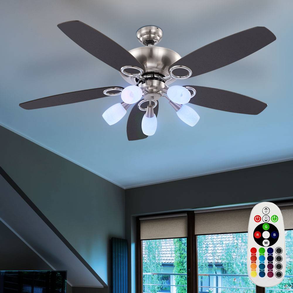 LED Deckenventilator mit Zugschalter 3 Stufen Rechts-Links-Lauf 130 cm Flügel wendbar