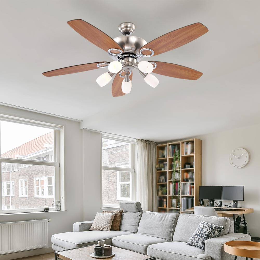 LED Deckenventilator mit Zugschalter 3 Stufen Rechts-Links-Lauf 130 cm Flügel wendbar
