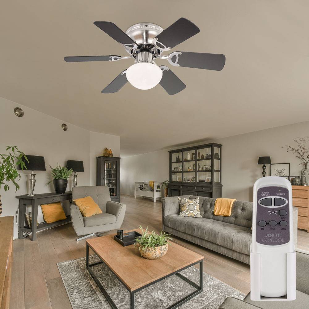 Deckenventilator mit Zugschalter Fernbedienung und Licht 3 Geschwindigkeitsstufen 76 cm