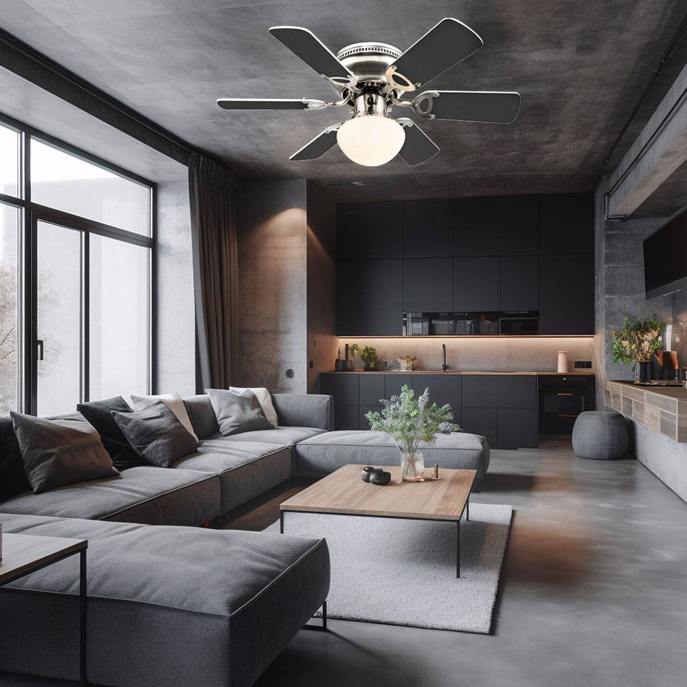 Deckenventilator Ventilator Deckenlampe Deckenleuchte Wohnzimmerlampe Holzventilator, Fernbedienung Zugschalter Flügel wendbar, MDF Glas opal, 1x