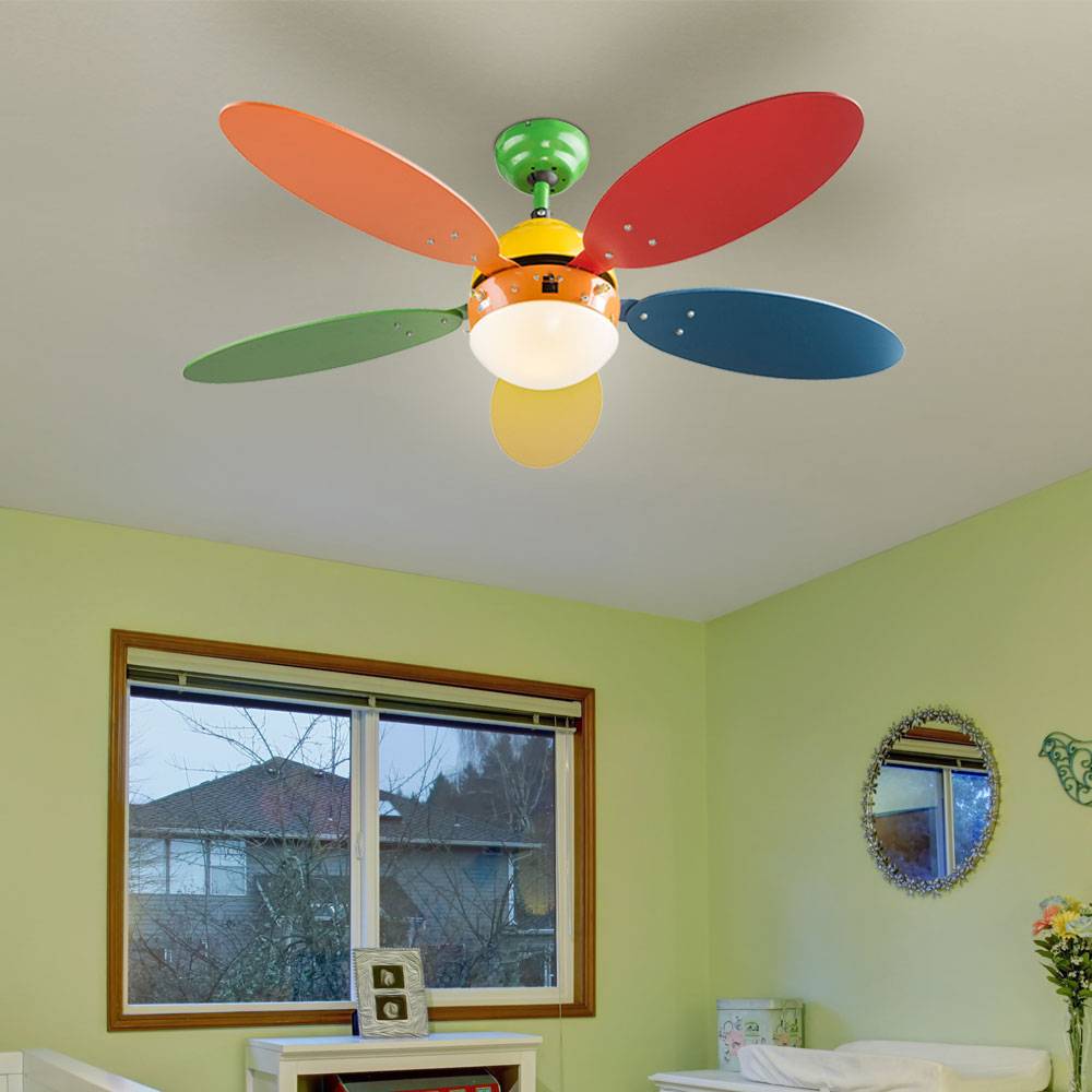 Deckenventilator Kinderzimmer Ventilatorlampe bunt Deckenleuchte Lüfter Vor-Rücklauf, Glas, App Steuerung CCT, Smart RGB LED 4,8W 450Lm, D 106,6 cm