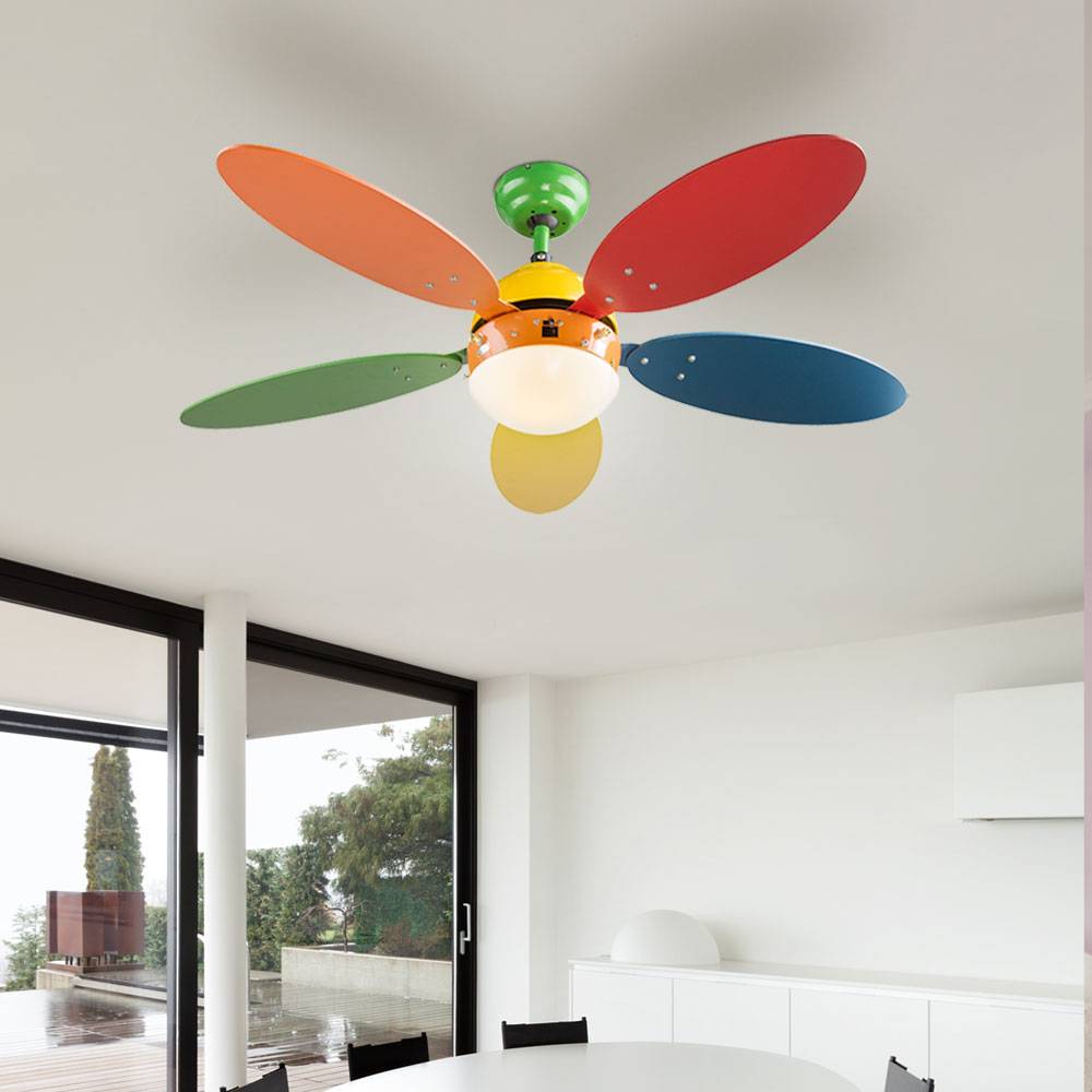 Deckenventilator Kinderzimmer Ventilatorlampe bunt Deckenleuchte Lüfter Vor-Rücklauf, Glas, App Steuerung CCT, Smart RGB LED 4,8W 450Lm, D 106,6 cm