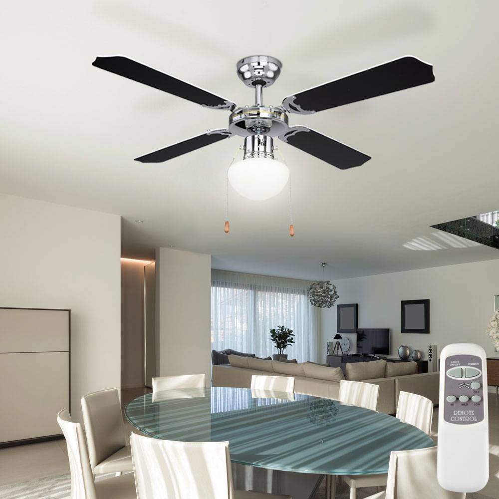 Deckenventilator mit Zugschalter 3 Stufen Flügel wendbar Vor- und Rücklauf Deckenleuchte Sommer Wintermodus Fernbedienung, 1x E27, DxH 106,6x41,5 cm